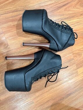 Black Lace-Up Platform Stiletto Pole Shoes
